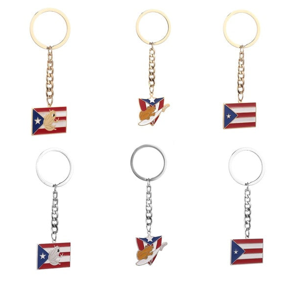 Porte-clés en acier inoxydable, carte grenouille de portorica, drapeau coloré, bijoux portoricains PR