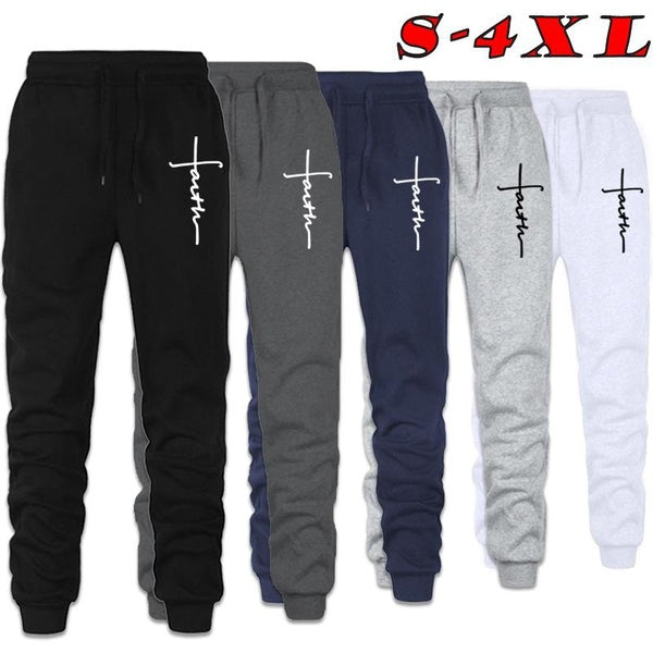 New Faith Printed Sweatpants Men and Women Soft Cotton Long Pants Jogger Trousers Casual Sports Fitness Solid Jogging Pants 5 Colors