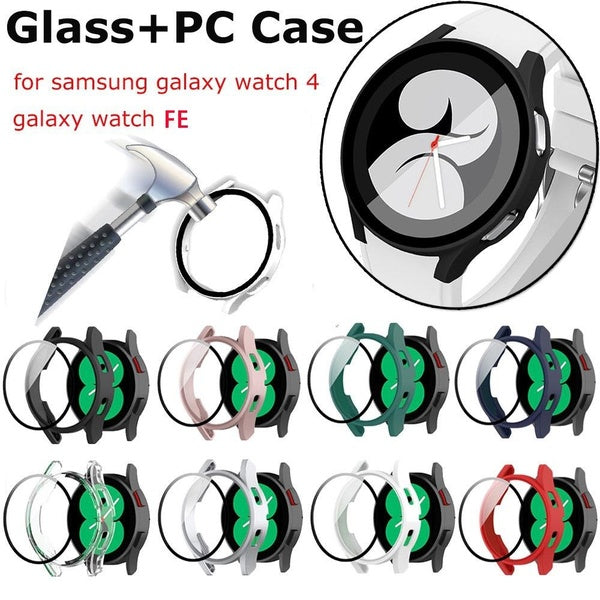 44mm 40mm Screen protector cover for samsung Galaxy watch 4 Tempered Glass+PC Case Accessories all-around Anti-fall bumper for Galaxy watch 4 FE