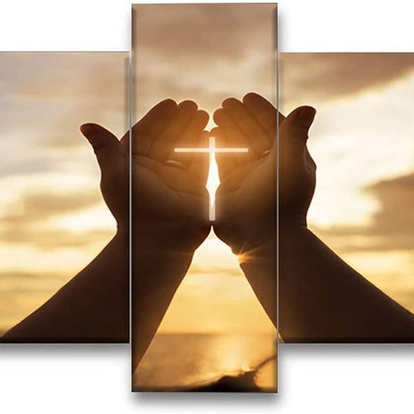 Christian Wall Picture Cross in Hands Canvas Wall Decor 5 Piece for Living Room Church Home Jesus Crosses Wall Art