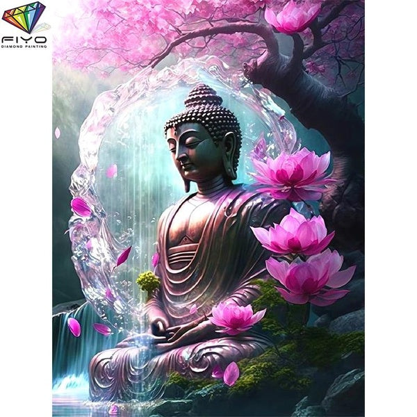 FIYO Guanyin DIY 5D Diamond Painting Full Drill with Number Kits Home and Kitchen Fashion Mosaic Diamond Painting Canvas Wall Decoration Gift Crafts