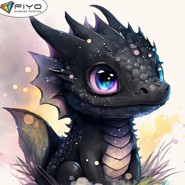 FIYO DIY 5D Black Dragon Diamond Painting Full Drill with Number Kits Home and Kitchen Fashion Mosaic Diamond Painting Canvas Wall Decoration Gift Cr