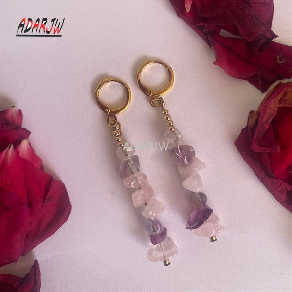 Sorcière Bohême Rose Quartz et Rainbow Fluorite Boucles D'oreilles Étoiles Dangle Bijoux avec Guérison Halloween Déclaration Bijoux Femmes Cadeau
