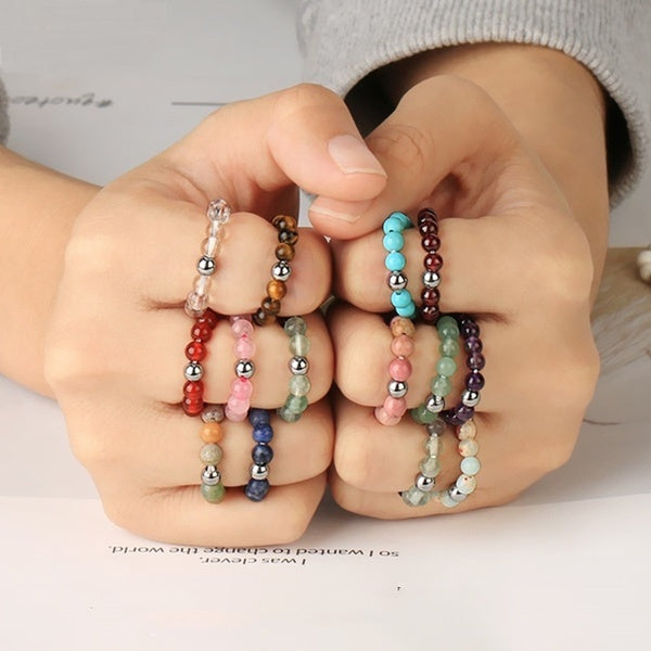 Anneau en cristal de pierre de Chakras d'énergie naturelle à la main 4mm perles rondes ruban de pierre de lune opale anneau de charme anneaux pour le