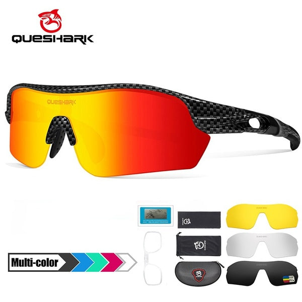 Queshark Polarized Sports Sunglasses with 4 Interchangeable Lenses for Men Cycling Running Driving Fishing Golf Baseball Glasses QE47