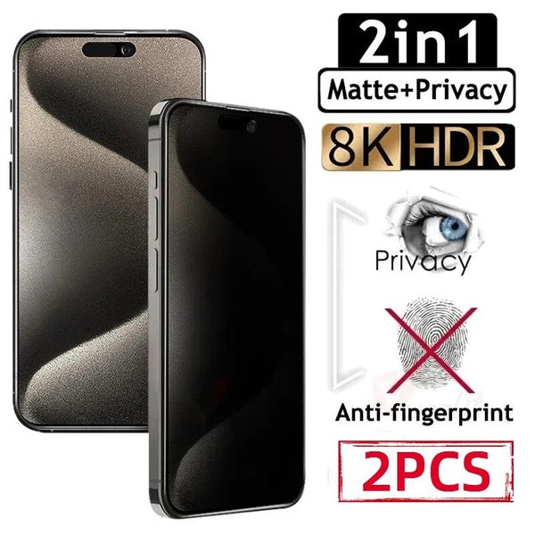 2Pcs Matte Privacy Screen Protector for iPhone 16 15 14 13 12 11 Pro Max Anti-Spy Tempered Glass