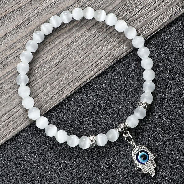 Nouveau Turc Evil Eye Perlé Bracelet Vintage Main de Fatima Hibou Tortue Charmes Couple Bracelet Naturel Blanc Oeil De Chat Pierre Bracelets Chaîne B