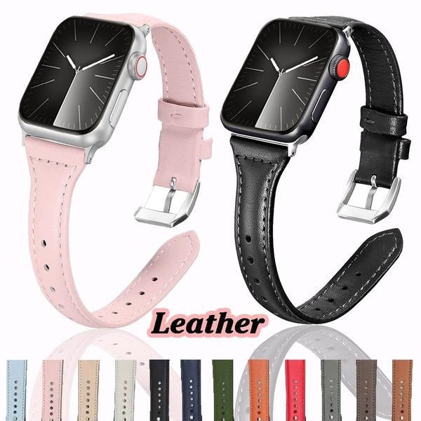 Genuine Leather Strap for Smartwatch Series Ultra 2-Ultra 49mm 9 8 7 SE 6 5 2 4 3 1 for Smart Watch 41mm 45mm 44mm 40mm 42mm 38mm Slim Soft Accessori
