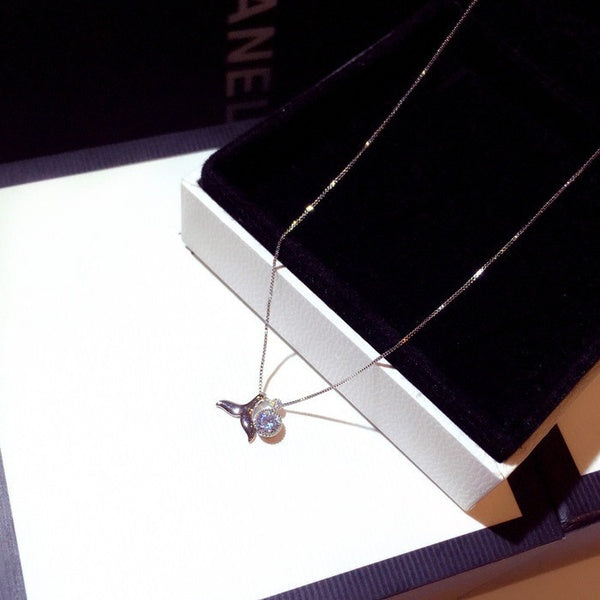 Silver-Rose Gold Cold Wind Women's Ins Choker Necklace Cute Mermaid Tail Rhinestone Short Clavicle Choker Necklace Crystal Necklace