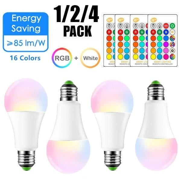 1-2-4pcs RGB Ampoule LED Lumière 16W E27 16 Couleurs Changeantes Télécommande Lampe Décoration de Noël lumières