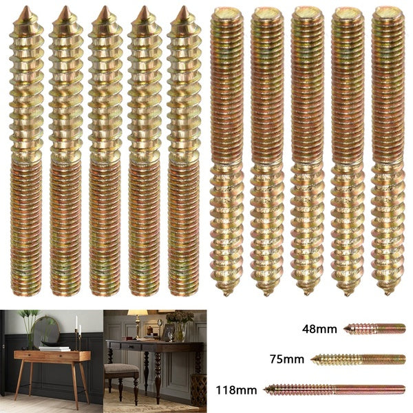 10PCS M8 Thread Wood Furniture Hanger Bolt Double Headed Bolt Self-Tapping Screw