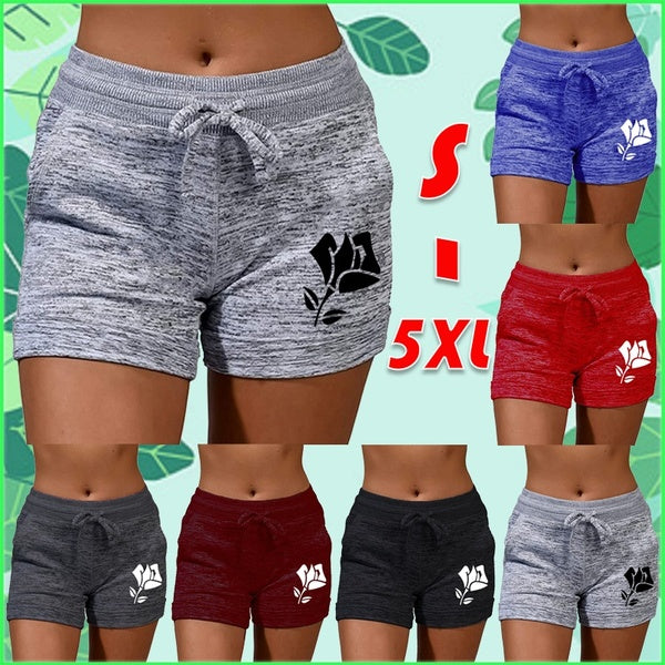 Summer Flower Printed Short Pants Womens Bottoming Quick-drying Shorts Yoga Pants Casual Sports High Waist Drawstring Stretch Shorts Fitness Shorts W