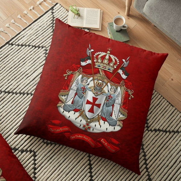 Knights Templar - Coat of Arms Over Red Velvet Printed Pillowcase Sofa Car Soft Cushion Cover Case Home Decor Accessories