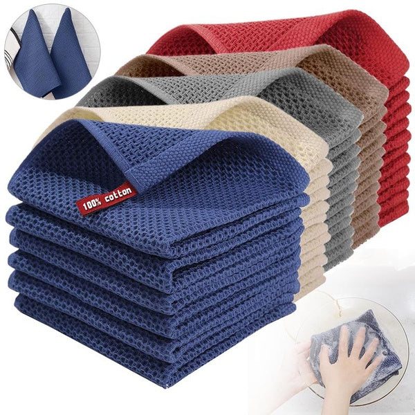 1-5pcs Cotton Waffle Weave Dish Cloths for Washing Dishes Honeycomb Kitchen Dish Rags Super Soft and Absorbent Household Cleaning Cloth Quick Drying