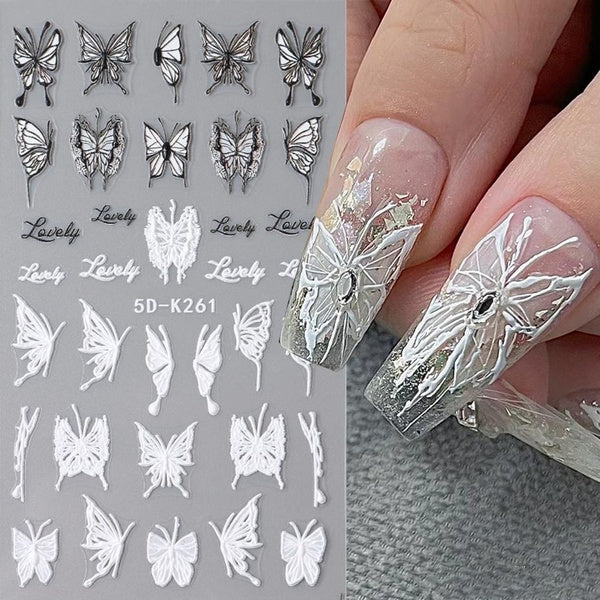 Butterfly 5D Nail Stickers Colorful Decoration Slider Relief Designs Decals Nail Accessories And Tools Manicure Goods PP5D-K261