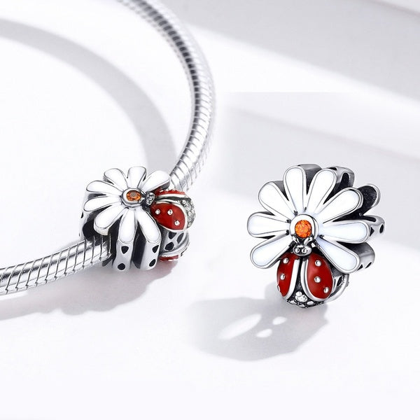 Coccinelle Daisy Perles Charme 925 En Argent Sterling Rouge Émail Coccinelle Charms Fit Bracelets À Breloques DIY