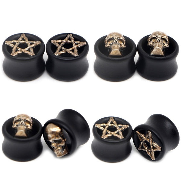 2 pièces bois bouchon d'oreille chair Tunnels crâne étoile forme corps Piercing bijoux jauge civière extenseur Extender bijoux pour femmes hommes