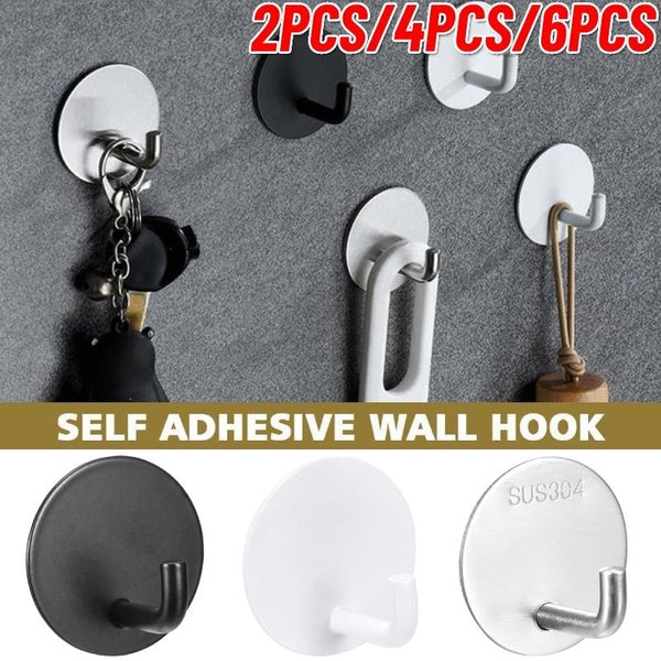 2PCS-4PCS-6PCS Round Strong Adhesive Hooks 304 Stainless Steel Sticky Hooks Wall Hook Hanger for Household Hanging Clothes Coat Hat Towels Kitchen Ba