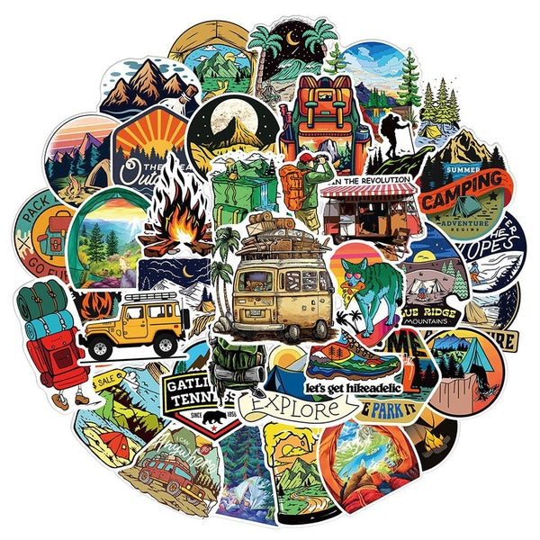 10-30-50-100pcs Outdoor Hiking Camping Stickers Outdoor Travel graffiti Stickers for DIY Luggage Laptop Skateboard Motorcycle Bicycle Stickers