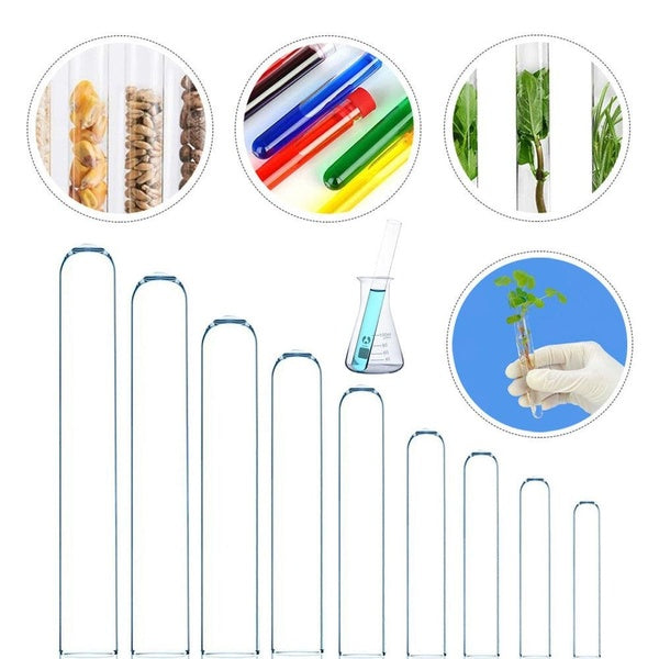 Lot de 5-10-20 tubes à essai à fond rond en verre borosilicaté, tubes à essai en verre transparent pour expériences scientifiques, décorations, propa