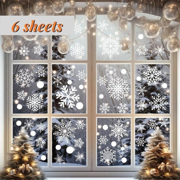 6 Sheets 114 Pcs Christmas Snowflake Window Clings Decal Stickers