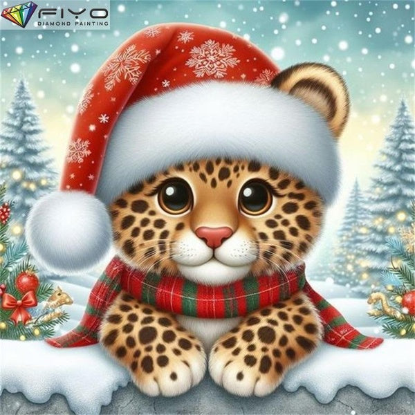 FIYO Cute Tiger Cubs DIY 5D Diamond Painting Full Drill with Number Kits Home and Kitchen Fashion Mosaic Diamond Painting Canvas Wall Decoration Gift