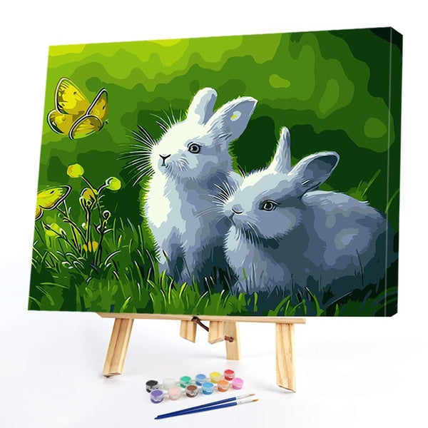 （Butterfly Rabbit）FIYO Diy Oil Paint by Numbers Kits for Adults and Kids Beginner on Canvas Fashion Oil Painting Wall Art for Gift( No Frame )