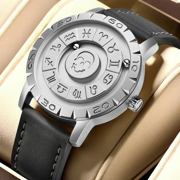FOXBOX Skull Men's Watch Trend Concept New Personality Creative Scrolling Pointer Magnetic Force Quartz Watch for Men Waterproof Uhren