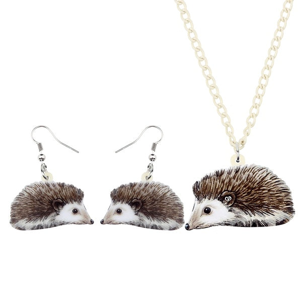 Acrylic Grey Hedgehog Jewelry Sets Cute Animal Pendants Necklace Earrings Choker Accessories Decoration For Women Girls Teens Children Stylish Orname
