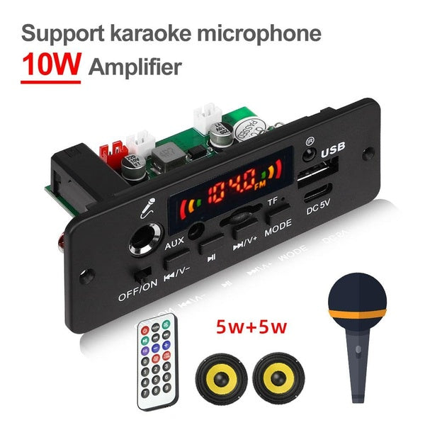 10W Amplifier Bluetooth DIY MP3 Decoder Board 5W DC5V Music Player Car FM Radio Module TF USB Record Handsfree Call Microphone