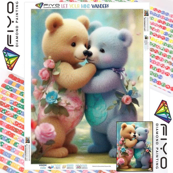 FIYO DIY 5D Hugging Bear Diamond Painting Full Drill with Number Kits Home and Kitchen Fashion Mosaic Diamond Painting Canvas Wall Decoration Gift Cr