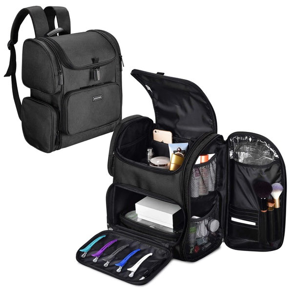 Byootique Rolling Makeup Case Makeup Artist Cosmetic Bag Organizer with Independent Travel Toiletry Bags and Straps for Tra