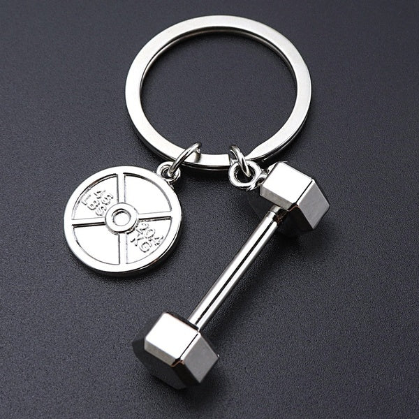 New 1pcs Strength Sports Barbell Dumbbell Charm Weight Fitness With Words Gym Crossfit Gifts Keyring Keychain Car Key Rings Keyring
