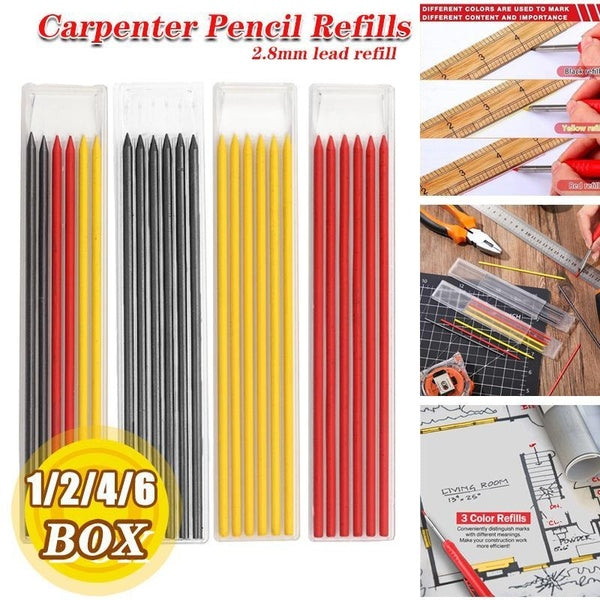 1-2-4-6 Box Solid Woodworking Pencil Lead Carpentry Tools Mechanical Pencil Replacement Refill 2.8mm Lead Refill Construction Pencils Woodworking Mar