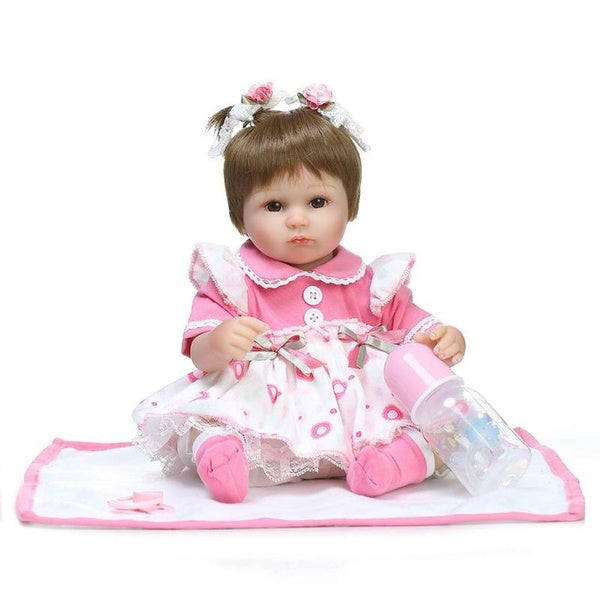 17 '' Reborn Baby Doll Soft Silicone Vinyl Cloth Body Lifelike Baby Dolls Boy Girl Toy