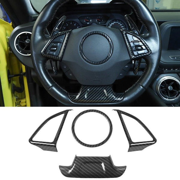 4 Pcs Car Front Steering Wheel Cover Trim Ring Protector Frame Bezel Kit for Chevrolet Camaro 2017+ Car Accessories