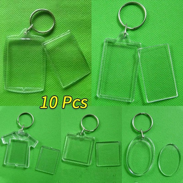 10 Pcs Photo Frame Keychian Acrylic Rectangle Insert Picture Frame Keyring Key Holder DIY Split Ring Gift for Women Ladies Girls