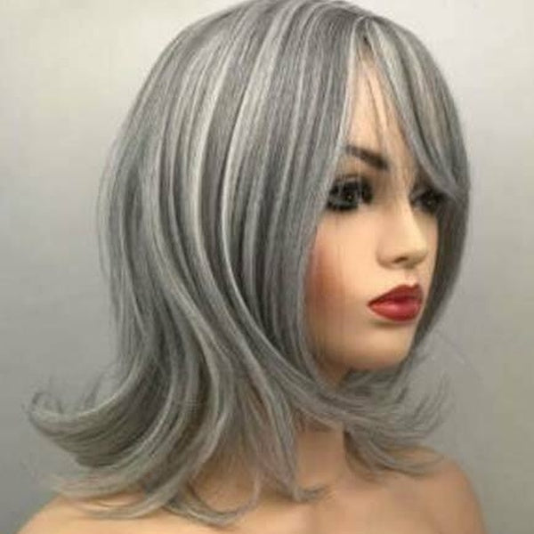 short fine design wavy women Wig health silver gray mix hair wigs