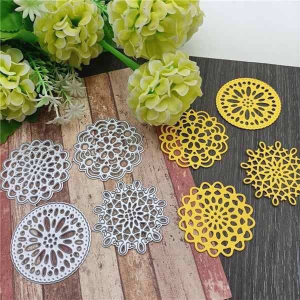 New 4Pcs-Lot Round Shape Lace Metal Cutting Dies Cut Stencils for Scrapbooking Album Decorative Embossing Paper Dies for Card Making