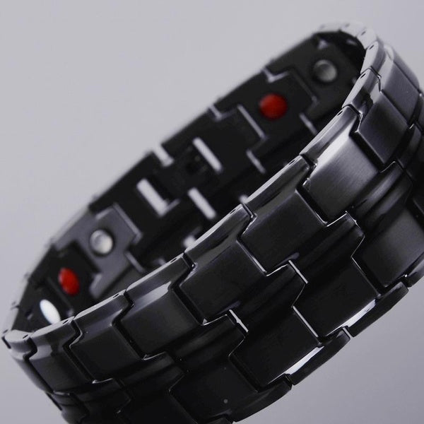 Healthy 4 In 1 Magnetic Hologram Bracelet for Men Vintage Black Shiny And Brushed Stainless Steel Men's Bracelets Wrist Armband
