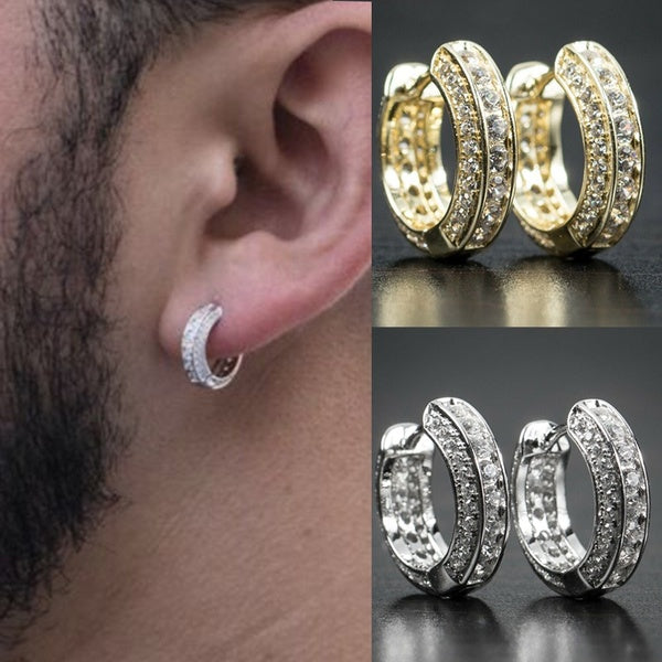 Boucles d'oreilles à la mode en argent plaqué et or Micro Pave Lab Diamond Hoop Boucles d'oreilles pour hommes femmes Daily Casual Party Jewelry