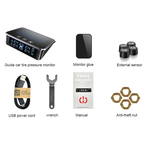 Solar TPMS Charging Bar, Psi C 'Display Tire Pressure Alarm Tool, USB, Auto Real Time Digital Tire Air Monitoring System