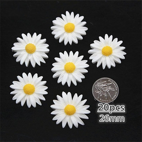 12pcs Daisy Flower Plant Resin Flatbacks Flat Back Scrapbooking Hair Bow Center Handmade Crafts Making DIY 26mm