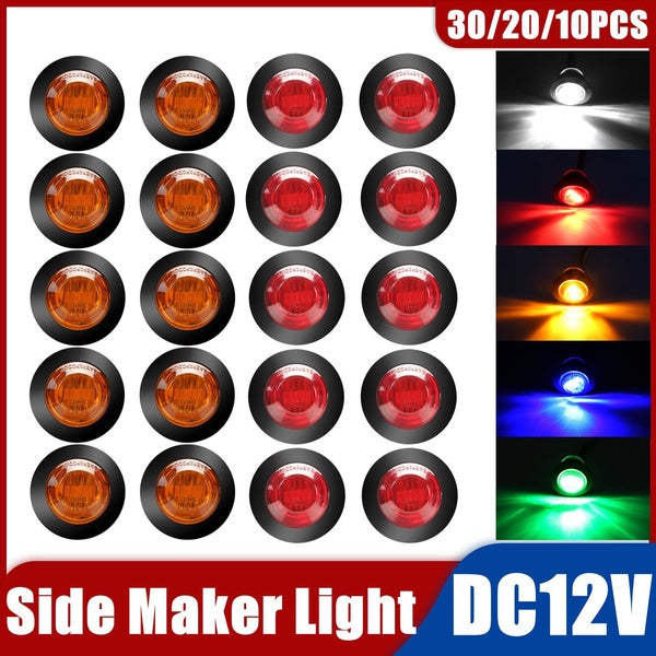 New Upgraded 30-20-10PCS LED Side Marker Light DC12V RoundIndicator Lamp for Car Truck Trailer Caravan Van - Red-Amber-White-Blue-Green
