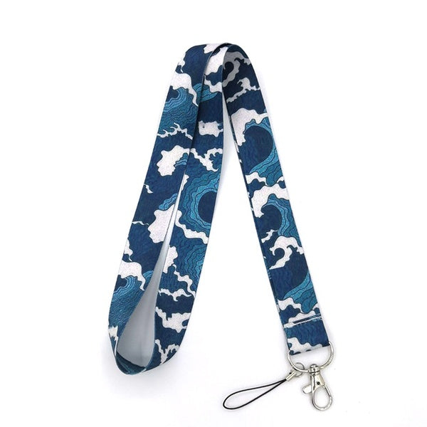 Hokusai Waves Anime diy cute Kids Key ID Badge Holders cartoon Anime Mobile Phone Neck Straps necklace keychain webbing ribbons lanyards