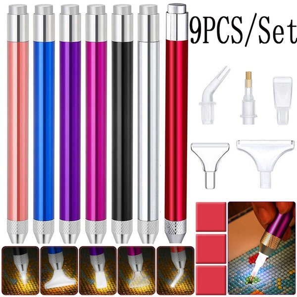 5D Diamond Painting Tool Angled Tip Point Drill Pen Kits Lighting Drill Pen with Accessories DIY Sewing Crafts Tool