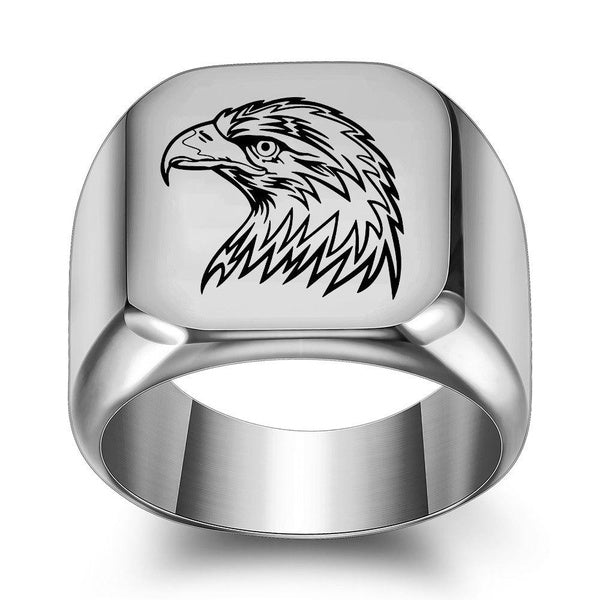 Bague géométrique solide en forme de tête d'aigle polie pour femmes et hommes Punk Rock Goshawk Eagle Cool Biker Anneaux Taille US 7-13 Argent - Or -
