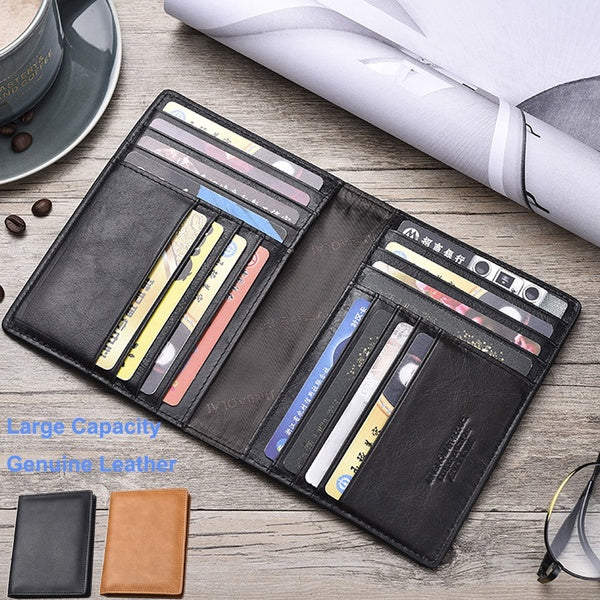 Mens Wallet Large Capacity 16 Card Slots Credit Card Holder Cash Pocket Durable Bifold Slim Genuine Leather Card Wallets for Men