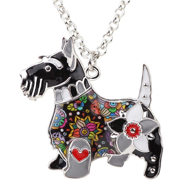 Émail Alliage Floral Scottish Terrier Chien Collier Animal Chaîne Collier Ras Du Cou Animaux Bijoux Cadeau pour Femmes Ados Filles Décoration Charmes