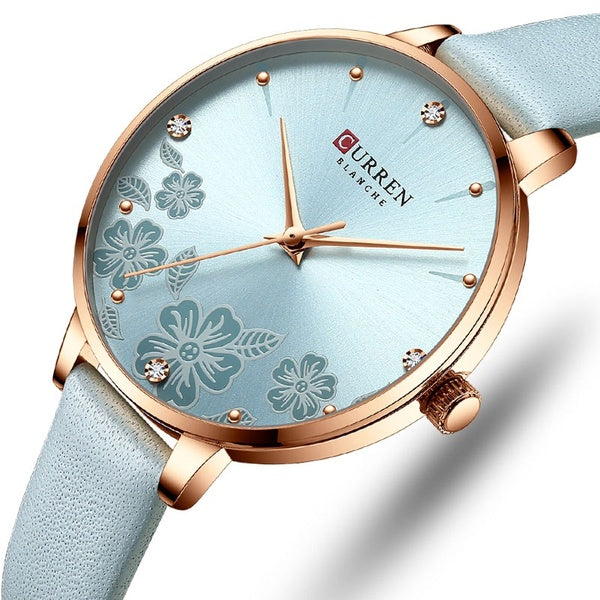 Charmante Curren Femmes Montres Bracelet En Cuir Montres À Quartz Étanche Design De Luxe Horloge Fille Dames Montre Grace Fleurs Cadran Montre Femme